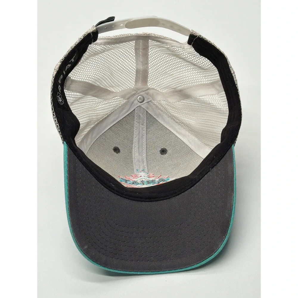 Ariat Youth Snapback Trucker Hat‎ Grey Teal Aztec Logo Mesh Back Cap